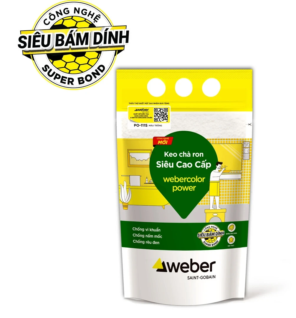 Keo chà ron Webercolor Power có 3 đặc điểm là chống nấm mốc, rêu đen, vi khuẩn Keo chà ron Webercolor Power có 3 đặc điểm là chống nấm mốc, rêu đen, vi khuẩn