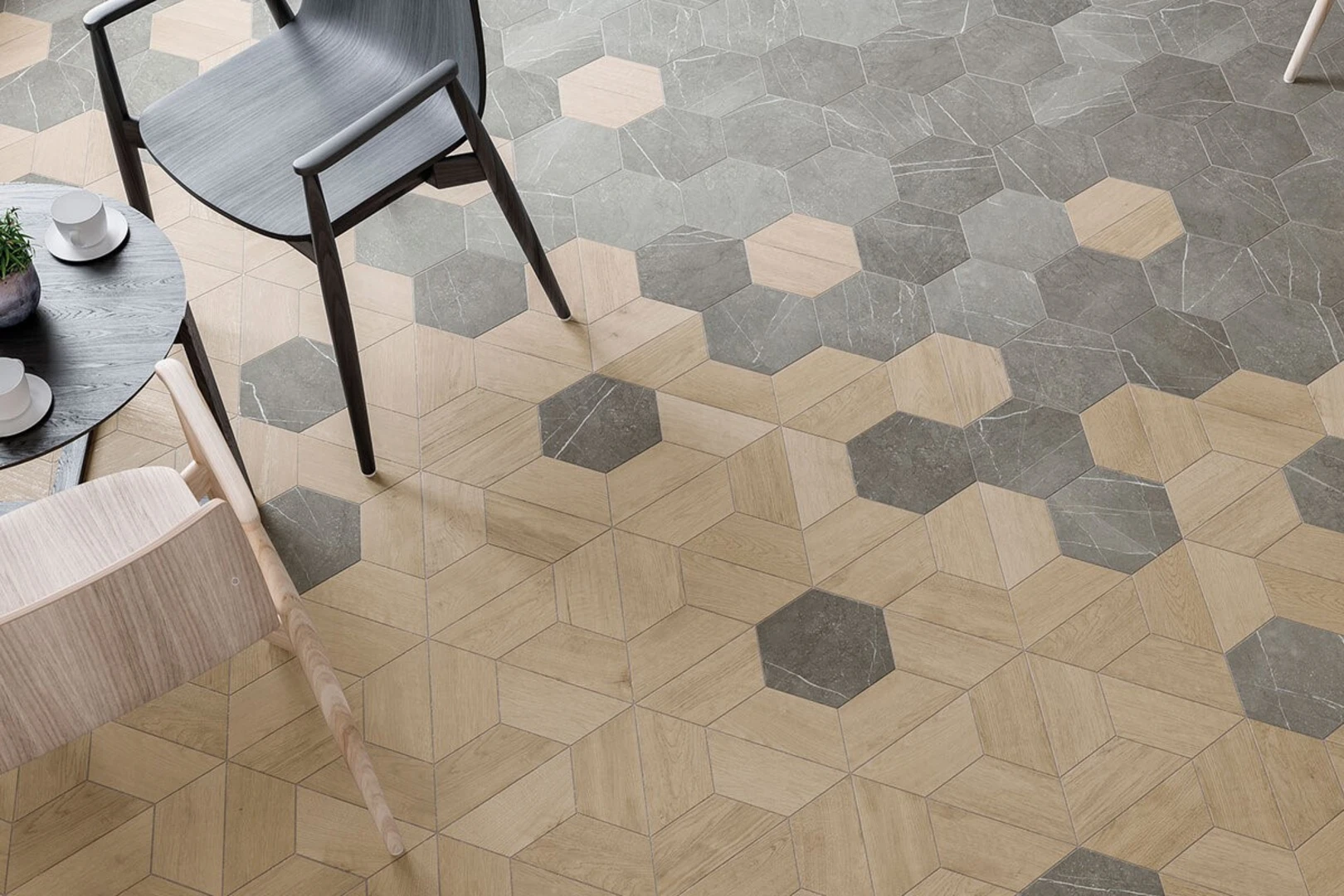 Mẫu gạch lát nền nhà mosaic lục giác thể hiện sự tinh tế, phong cách
