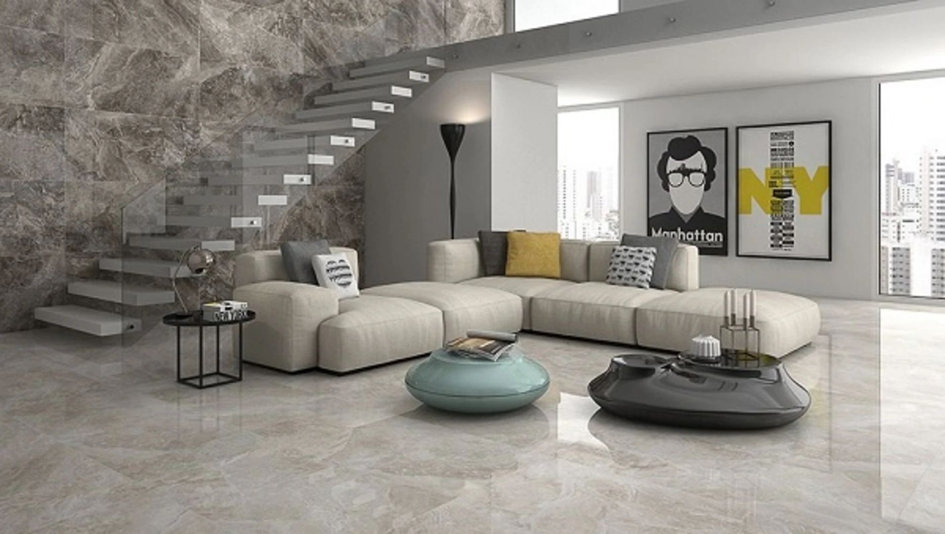 Lát nền bằng gạch giả đá giúp không gian sang trọng