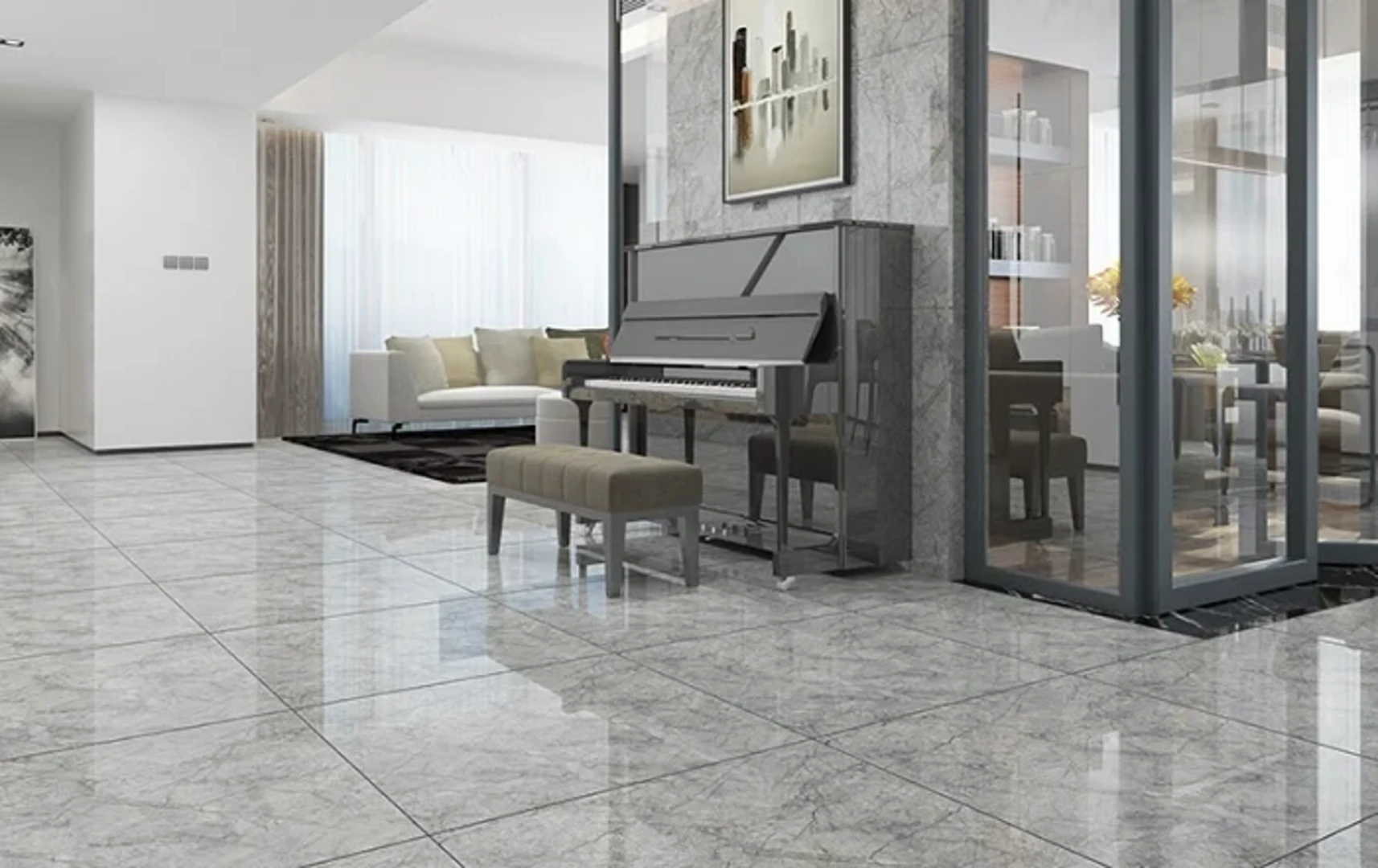 Gạch/đá tự nhiên lát nền giúp không gian trang nhã, sang trọng