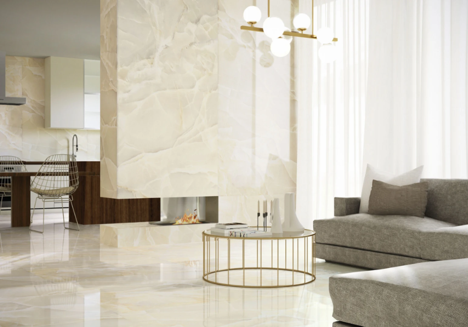 Mẫu gạch khổ lớn kết hợp vân Onyx ốp tường đầy tinh tế và trang nhã