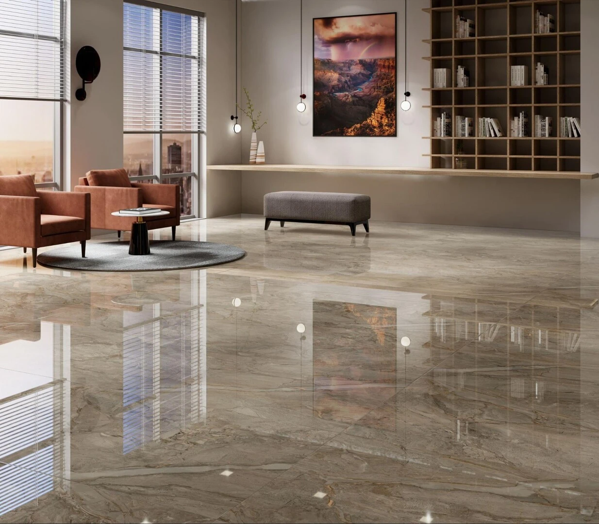 Không gian nội thất ấn tượng với gạch khổ lớn