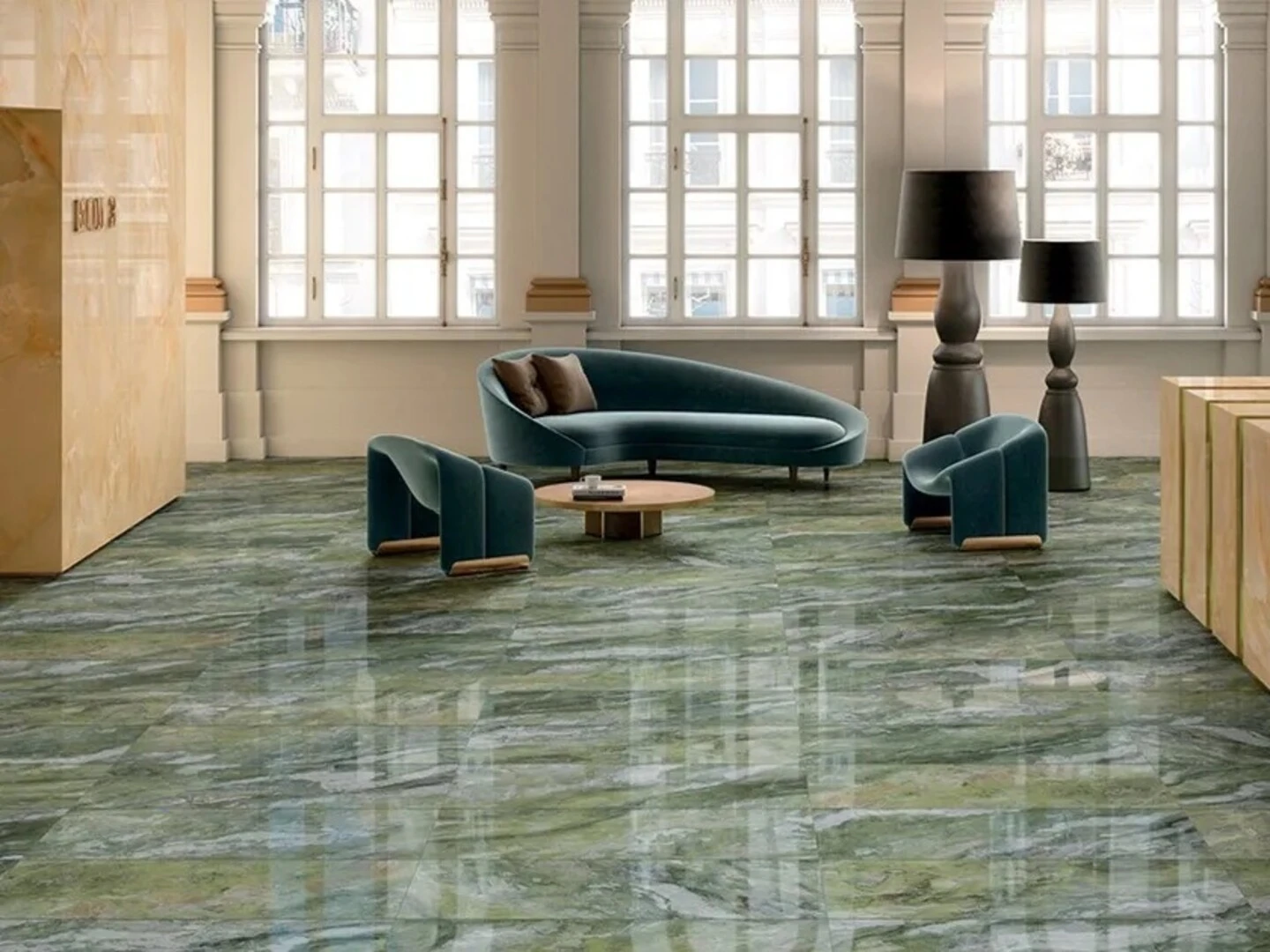 Thiết kế độc đáo của gạch khổ lớn hoa văn ánh xanh giả đá