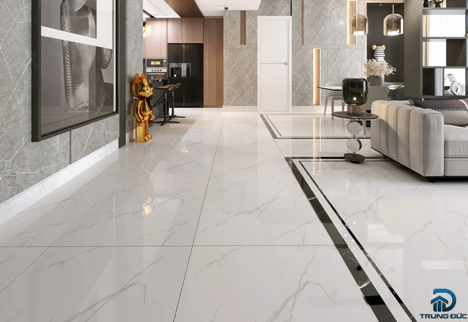 Gạch lát nền đẹp 80x80 vân mây tạo hiệu ứng mềm mại, giúp sàn nhà có chiều sâu hơn