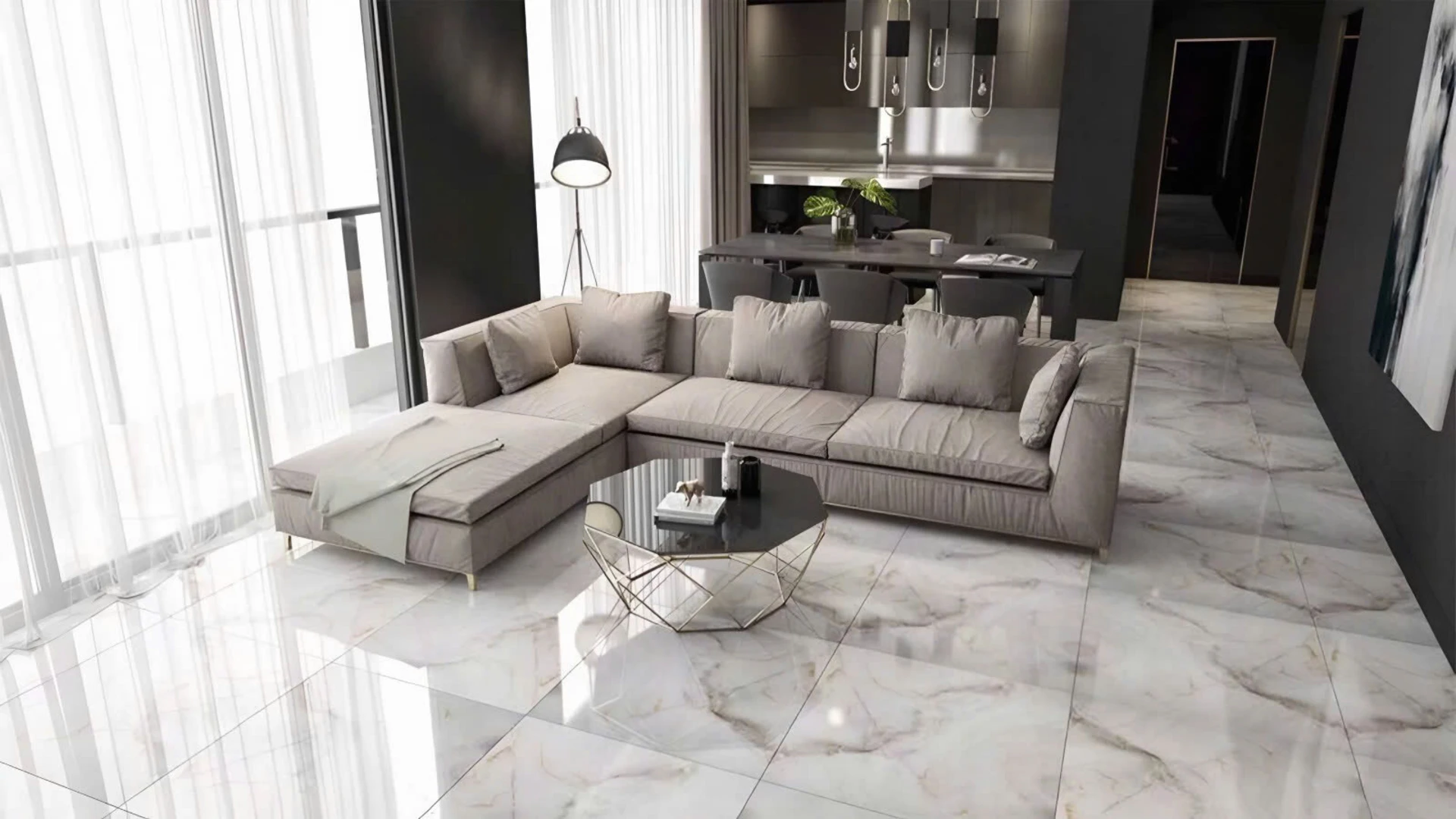 Gạch lát nền đẹp 80x80 bóng kính dễ lau chùi, ít bám bụi