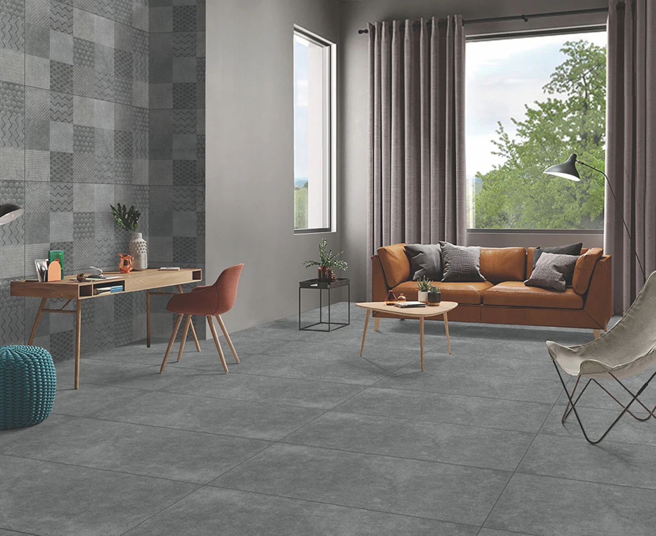 Gạch lát nền đẹp 80x80 giả xi măng với gam màu xám tro, bề mặt nhám nhẹ