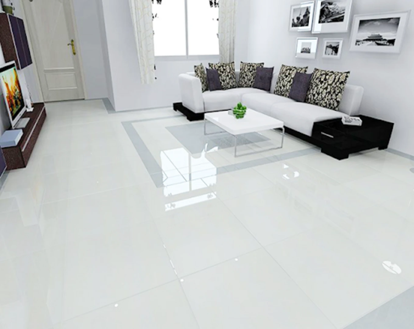 Gạch lát nền trắng trơn có thể dễ dàng kết hợp với các tông màu khác