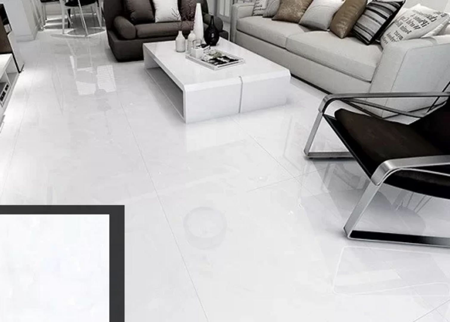 Gạch lát nền trắng trơn phù hợp với người yêu thích phong cách thiết kế tối giản