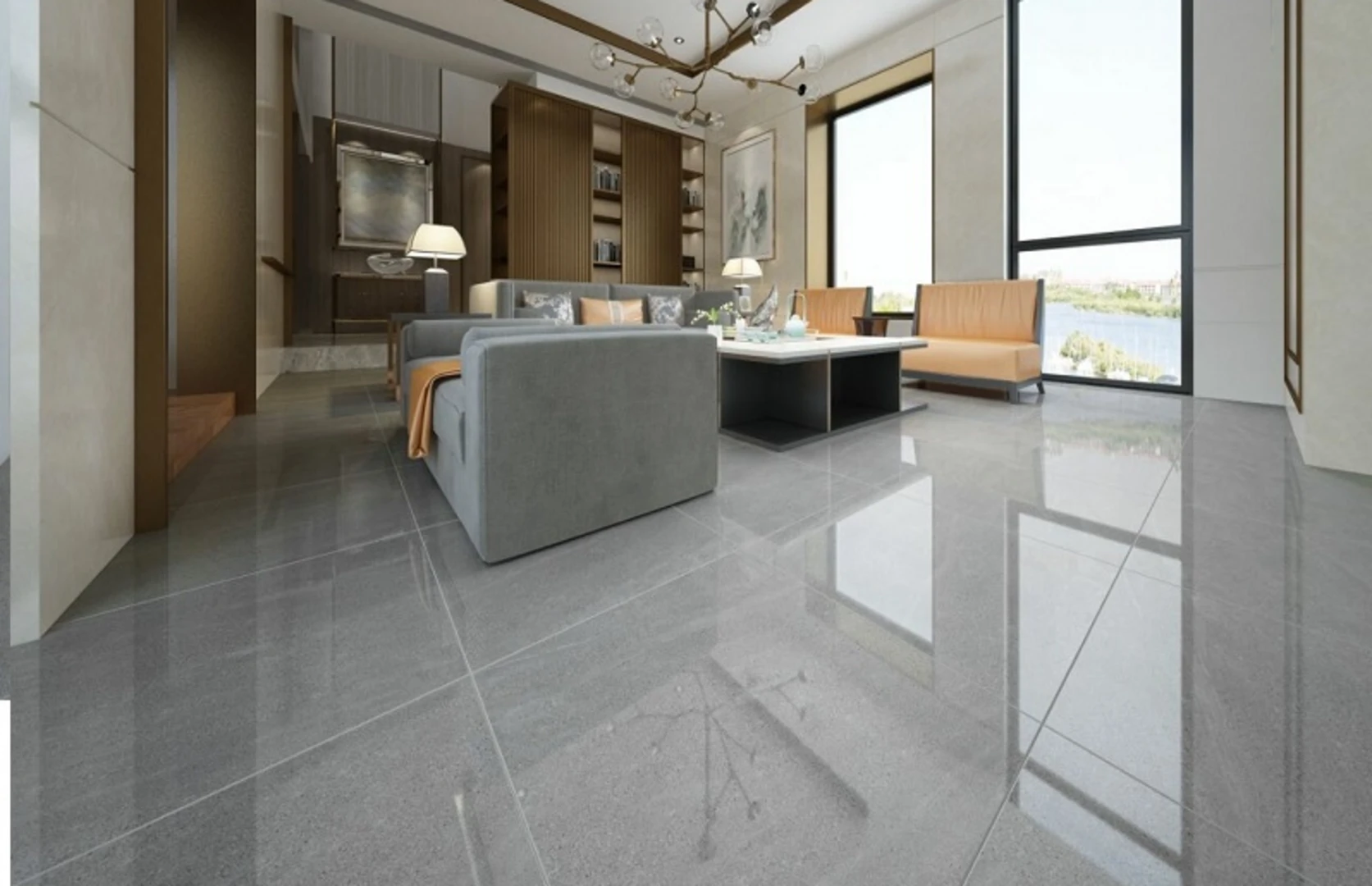 Gạch lát nền màu xám trắng tạo cảm giác ấm áp, dễ chịu ngay từ cái nhìn đầu tiên