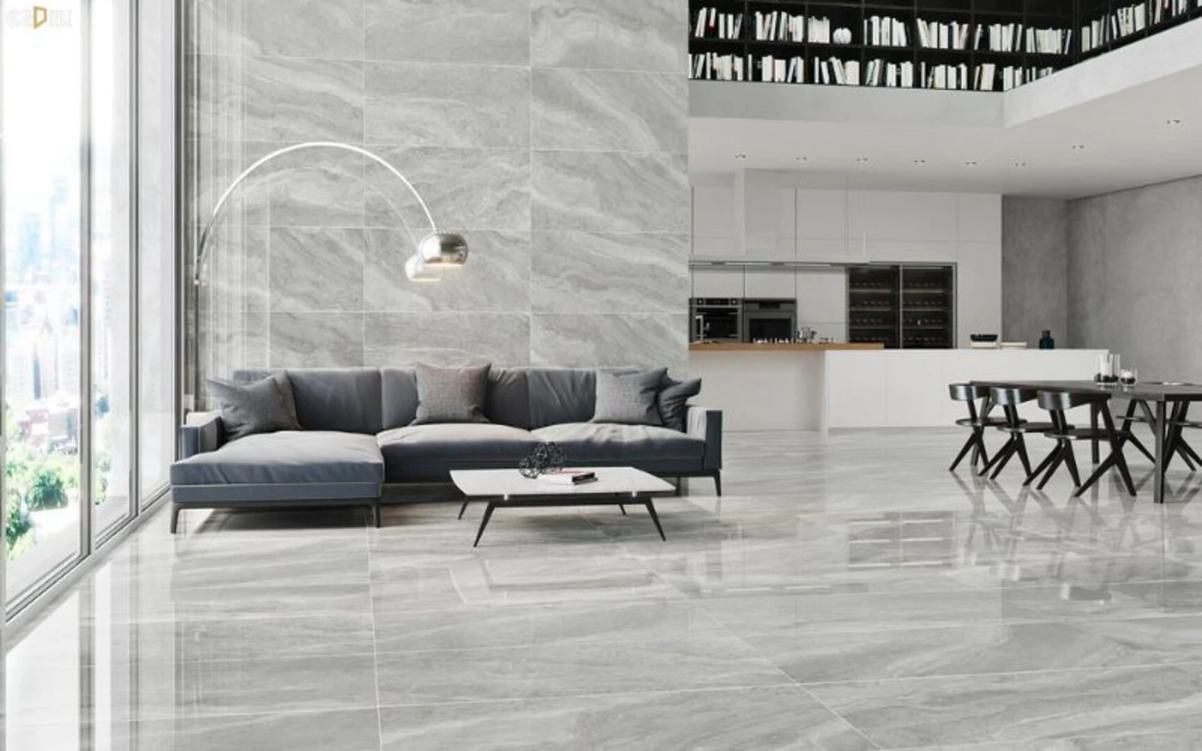 Gạch nền màu trắng xám không bị lỗi mốt theo thời gian