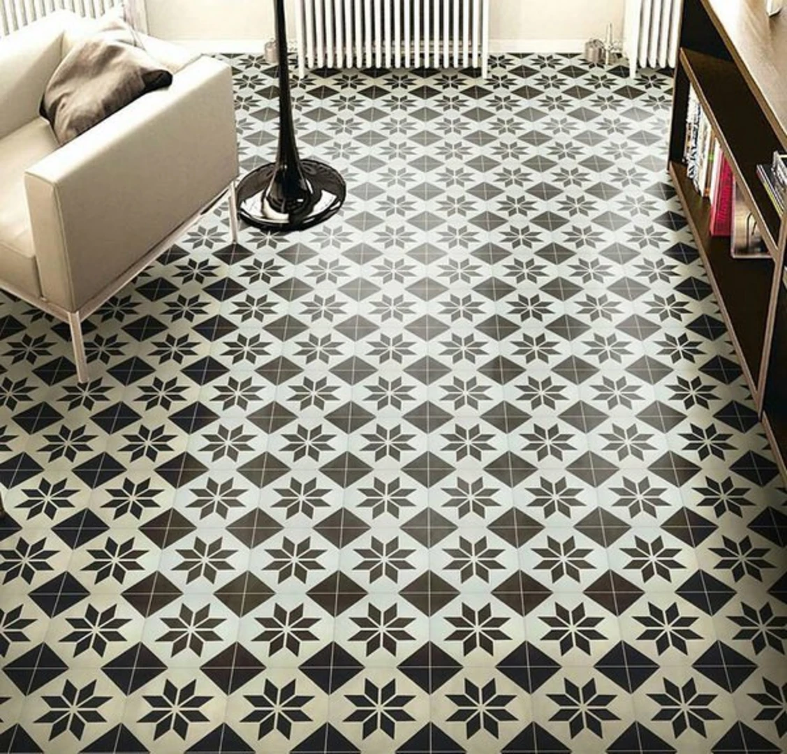 Gạch lát nền phòng khách phong cách thiết kế hoa văn cổ điển