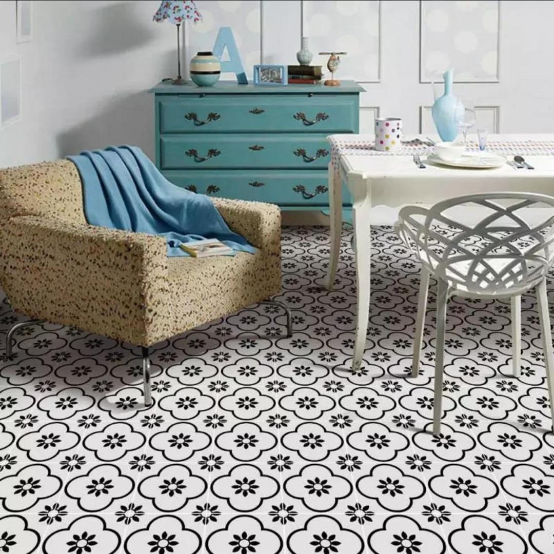 Gạch lát nền phòng khách mang phong cách truyền thống, cổ điển