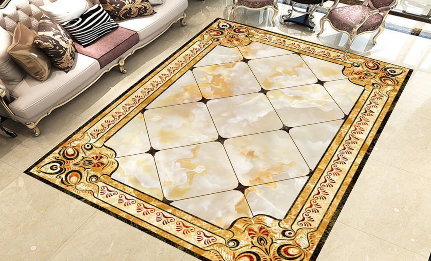 Gạch lát nền phòng khách 3D độc đáo 