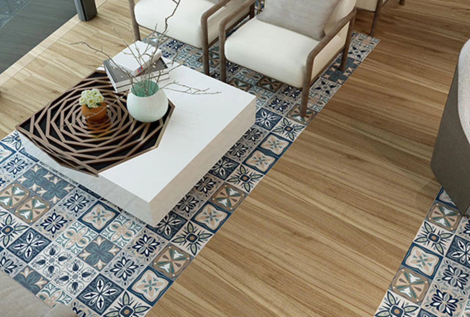 Gạch lát nền phòng khách bông tạo hiệu ứng độc đáo