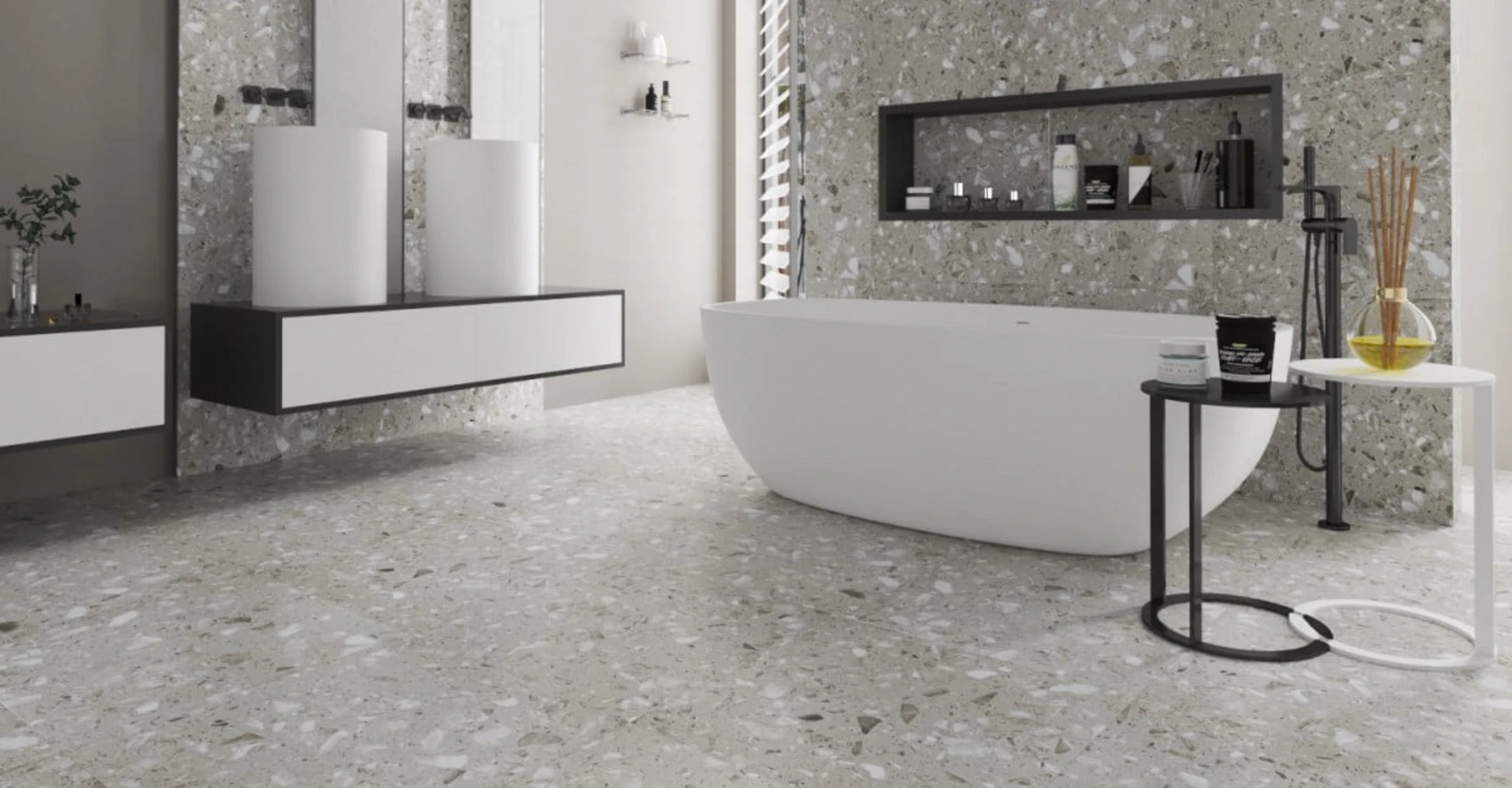 Gạch nhà tắm granite với gam màu trung tính mang lại vẻ đẹp sang trọng