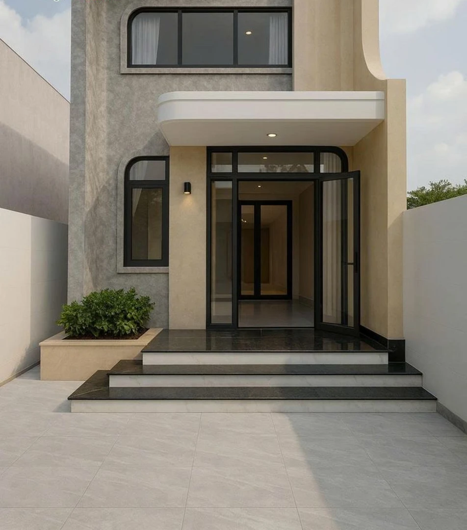 Gạch ốp mặt tiền cho nhà 2 tầng giúp ngôi nhà sạch sẽ và sang trọng