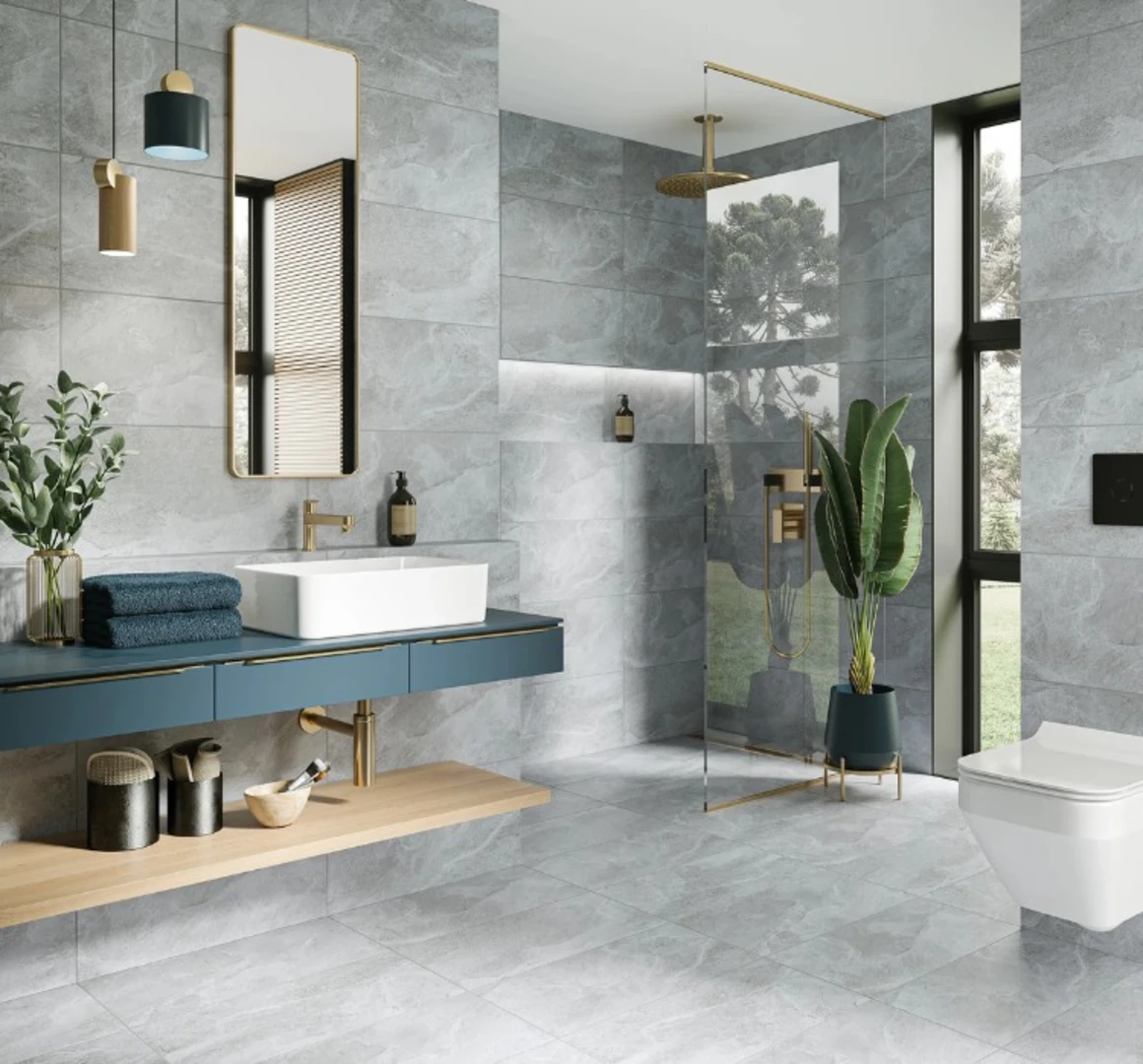 Mẫu gạch ốp nhà vệ sinh kết hợp cùng những chi tiết nhỏ làm không gian trở nên tinh tế
