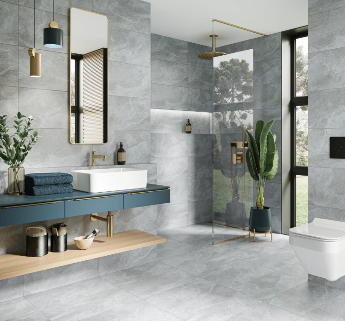 Mẫu gạch ốp nhà vệ sinh kết hợp cùng những chi tiết nhỏ làm không gian trở nên tinh tế