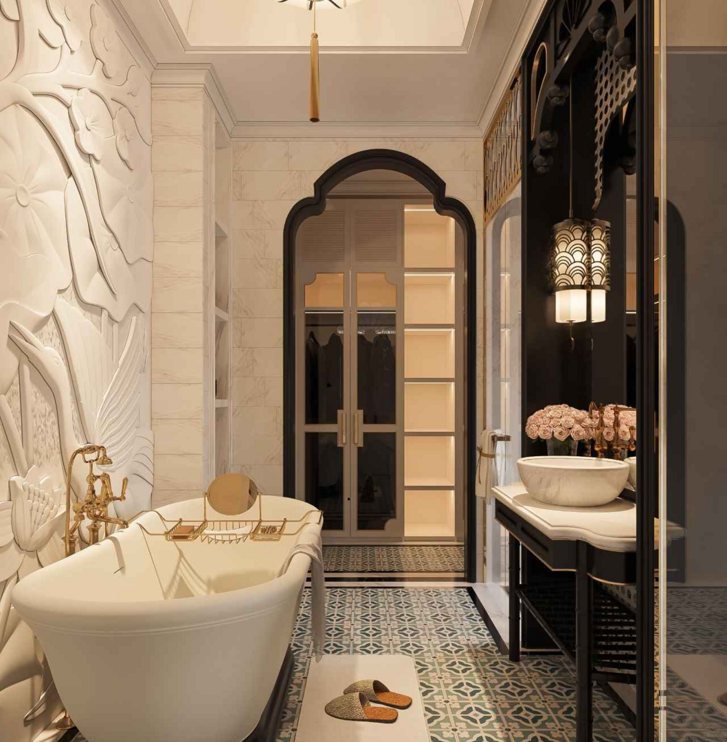 Mẫu gạch ốp nhà vệ sinh mang phong cách cổ điển, sang trọng