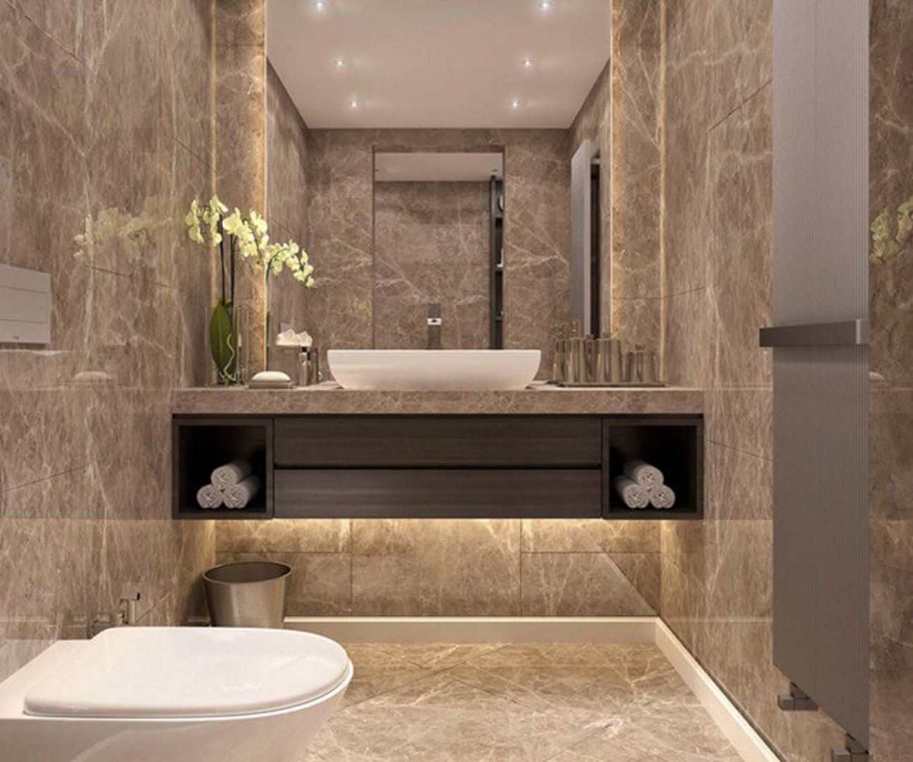 Mẫu gạch ốp nhà vệ sinh sang trọng kết hợp cùng hoa tinh tế