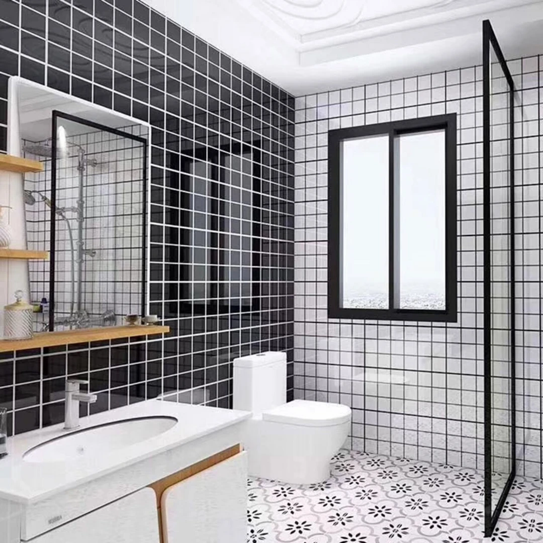 Mẫu gạch ốp nhà vệ sinh kết hợp đen trắng tối giản, hiện đại