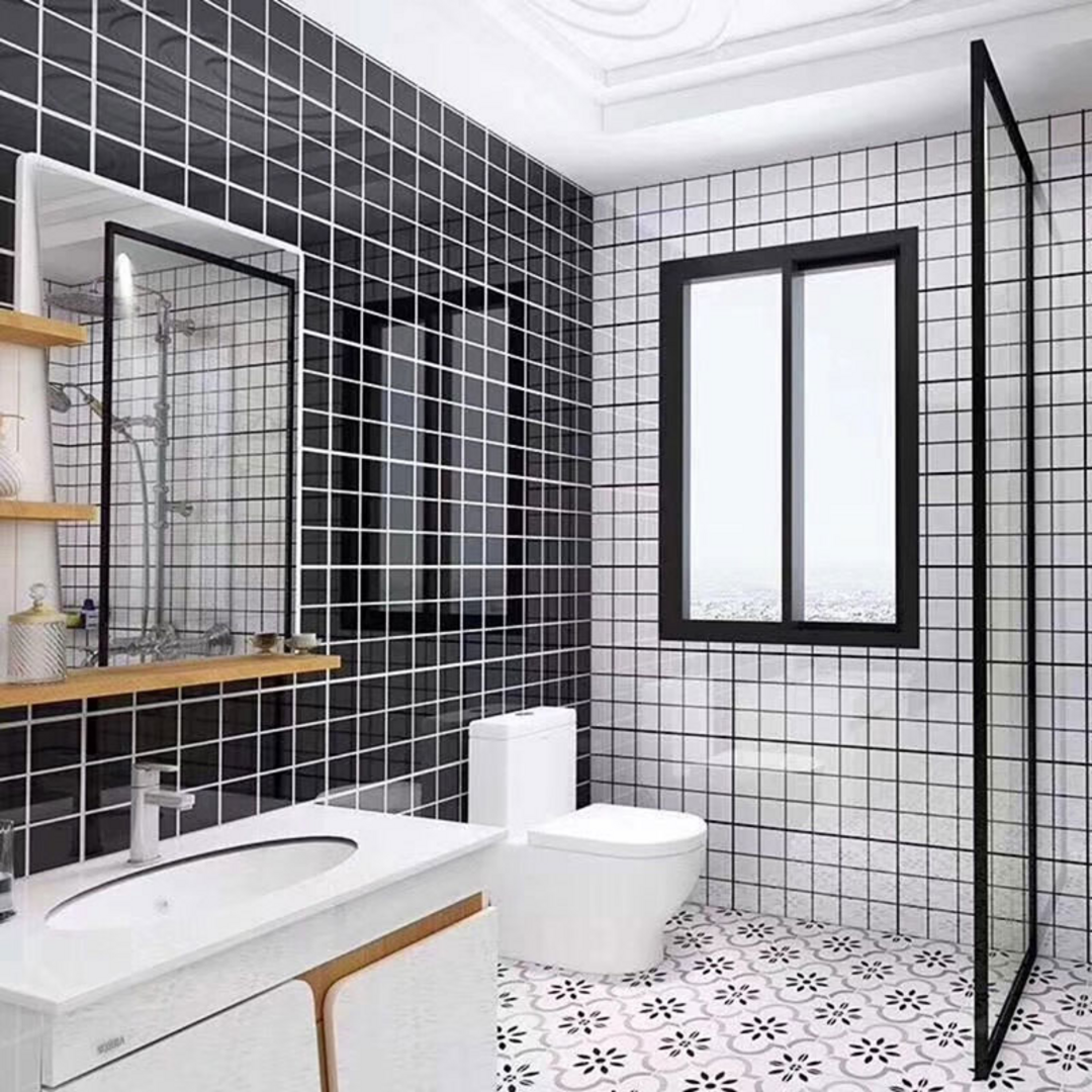 Mẫu gạch ốp nhà vệ sinh kết hợp đen trắng tối giản, hiện đại