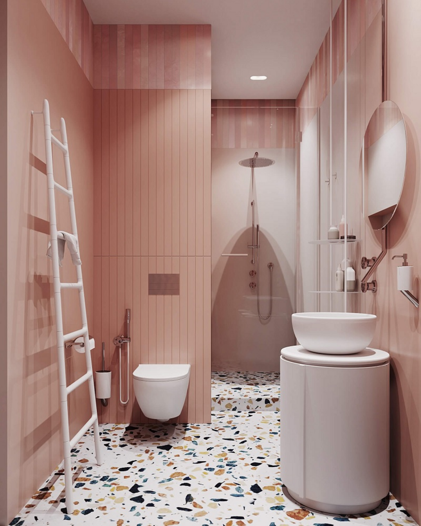 Mẫu gạch ốp nhà vệ sinh màu hồng công chúa