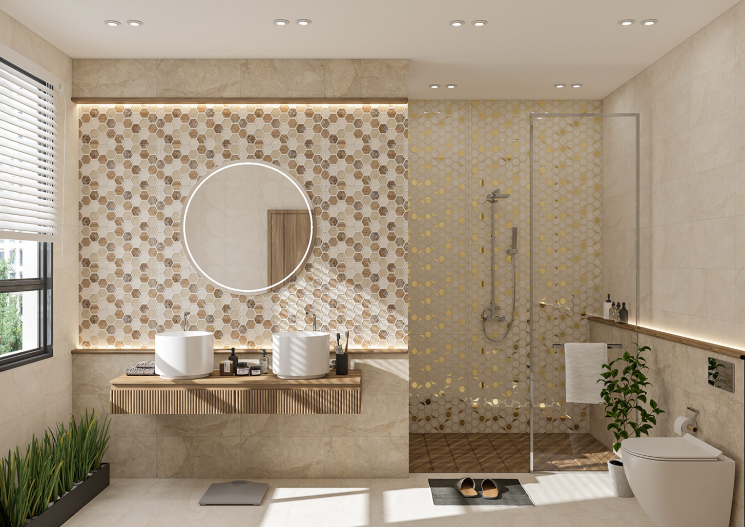 Mẫu gạch nhà vệ sinh đẹp kết hợp cùng việc tận dụng được ánh sáng tự nhiên