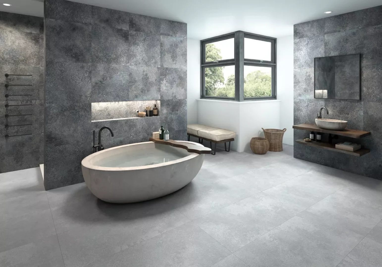 Gạch giả đá 30x60 ốp nhà vệ sinh họa tiết vân mây tạo chiều sâu và điểm nhấn tinh tế