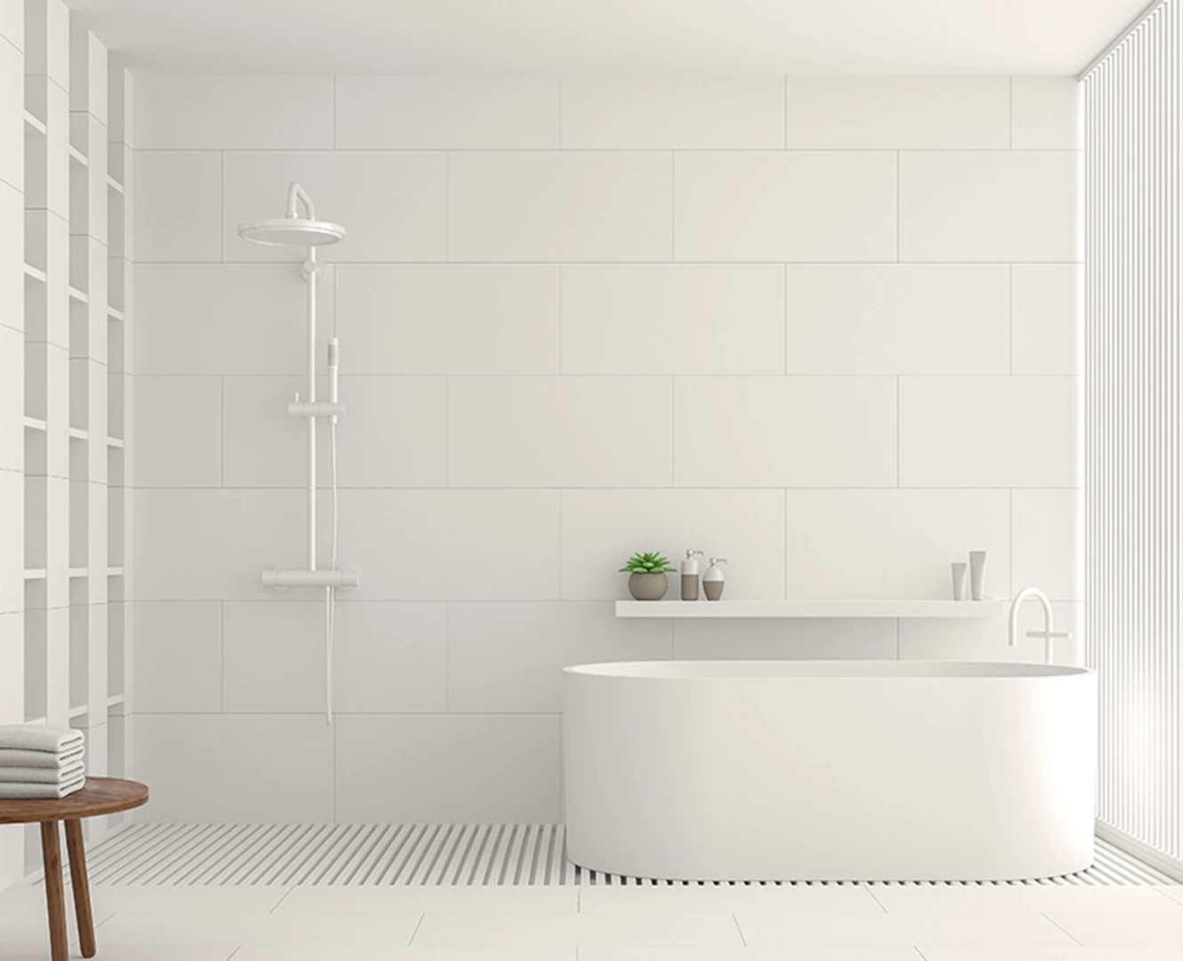 Gạch ốp nhà vệ sinh 30x60 màu trắng đơn giản, phù hợp với nhiều phong cách