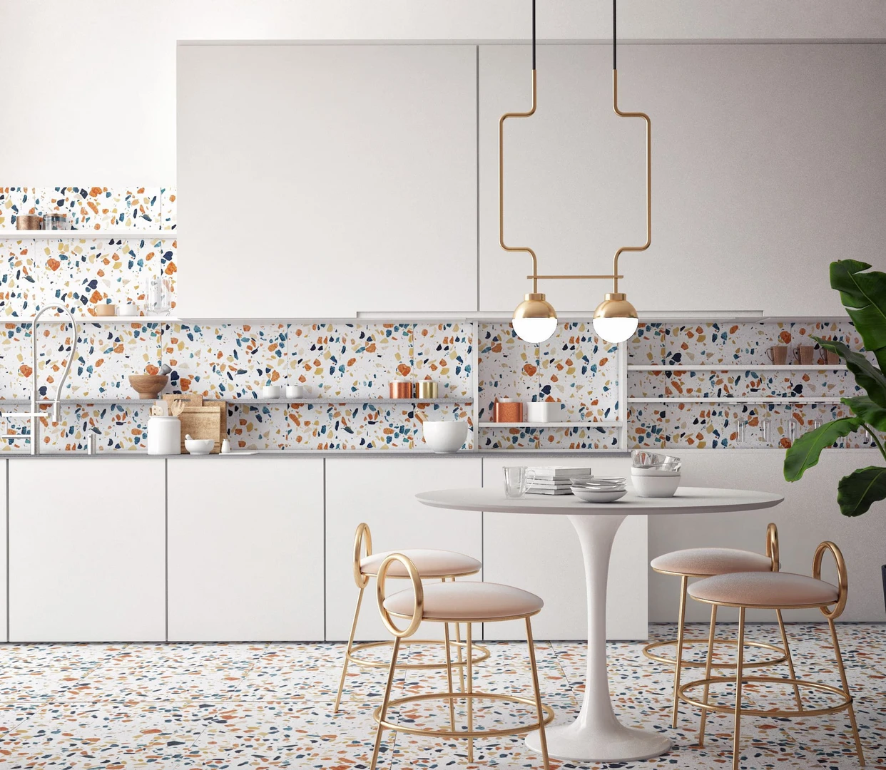 Gạch ốp tường 40x80 terrazzo thích hợp dùng cho khu vực bếp, hành lang hoặc ban công