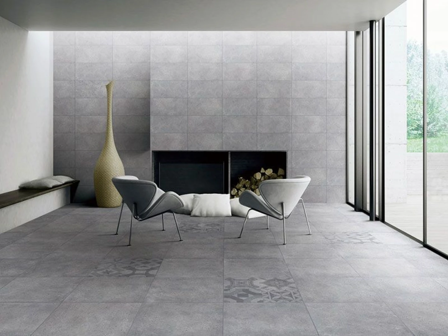 Gạch ốp tường 40x80 giả đá giúp không gian trở nên rộng rãi, hiện đại