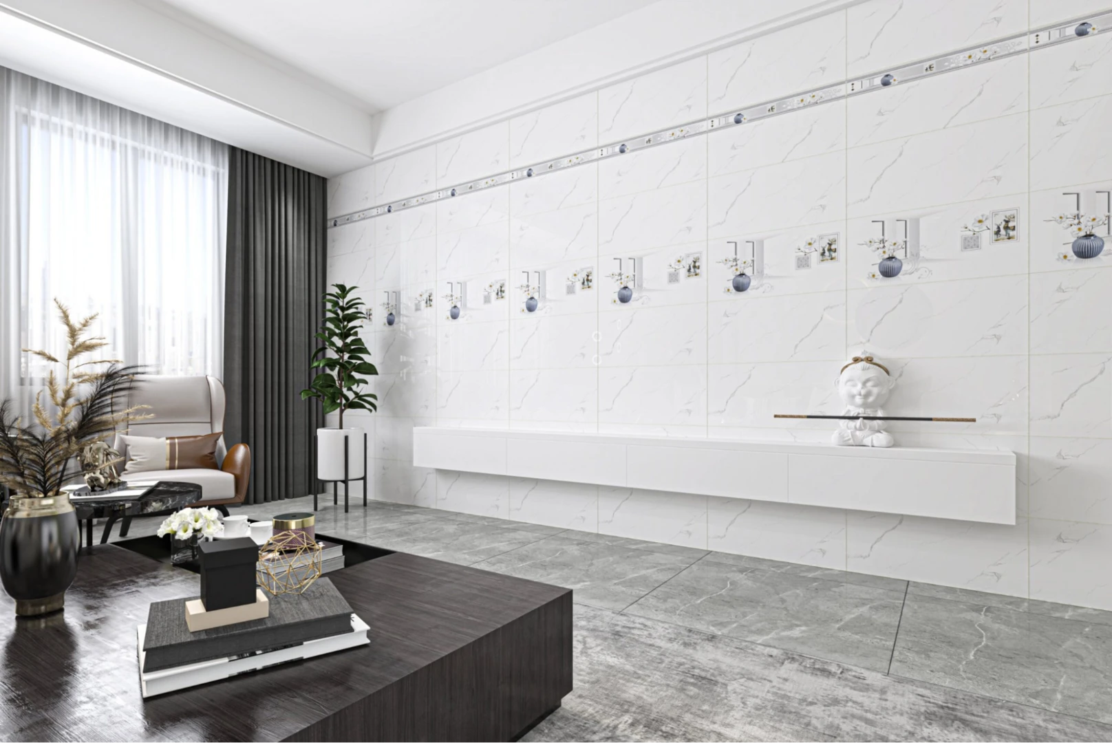 Gạch ốp tường 40x80 tráng men giúp tường luôn sáng mới, dễ vệ sinh