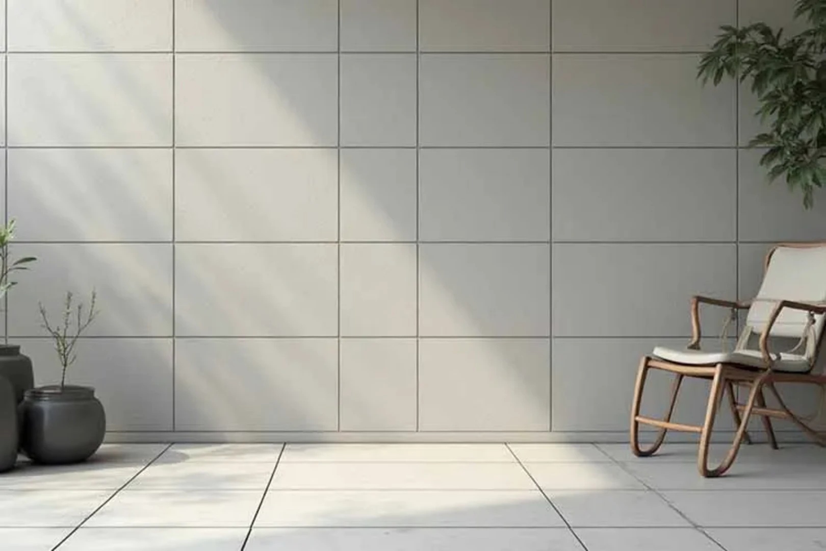 Gạch ốp tường ngoài trời màu trắng có độ bền cao, chịu được tác động của thời tiết