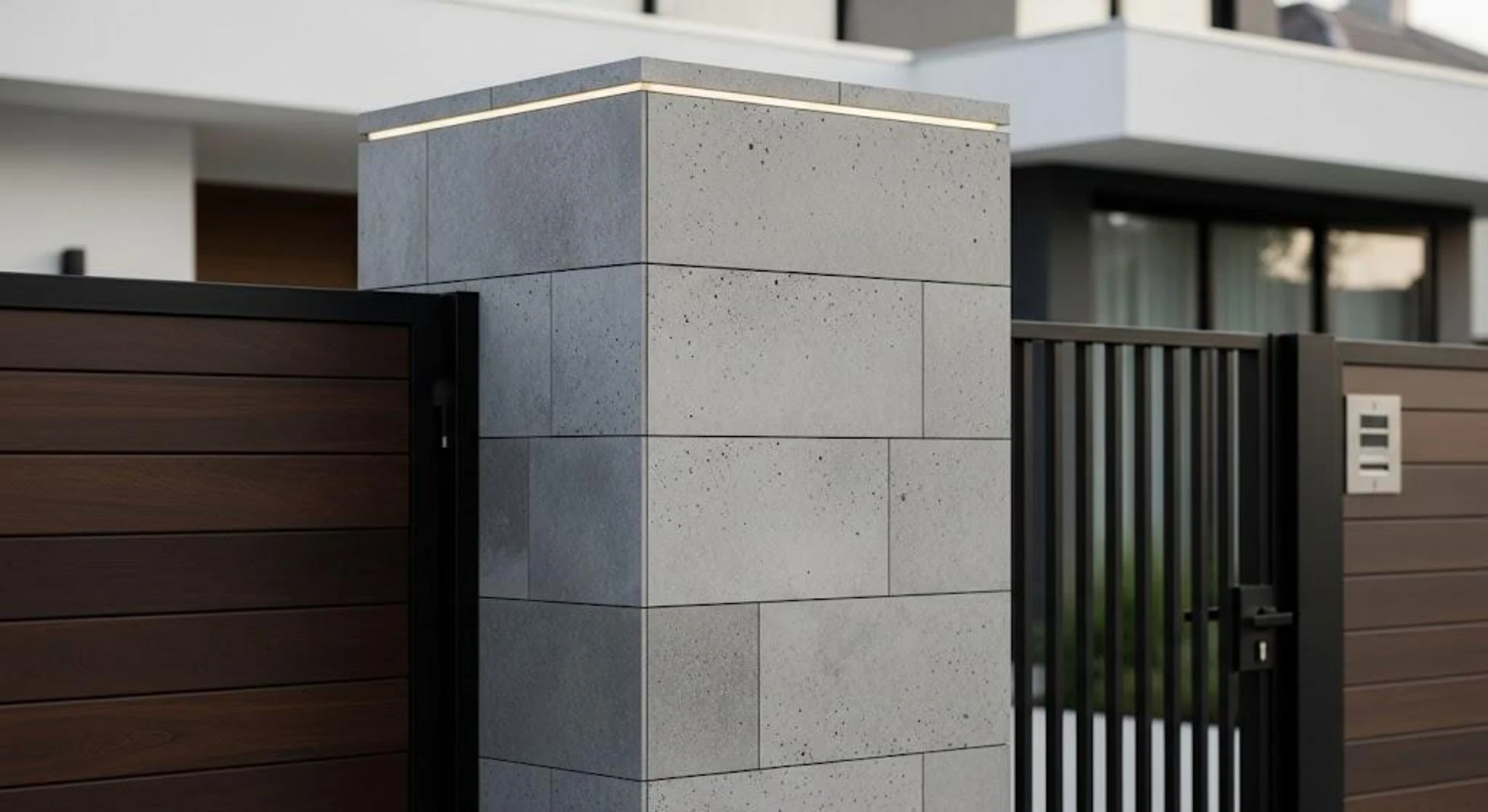 Gạch ốp tường ngoài trời giúp cổng bền bỉ trước thời tiết và tạo vẻ ngoài trang nhã