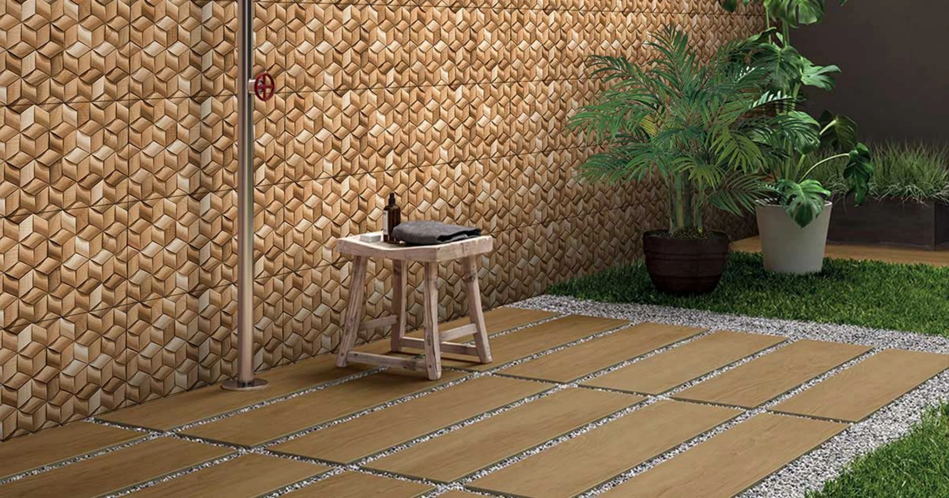 Gạch ốp tường ngoài trời 3D tạo hiệu ứng thị giác độc đáo cho tường mặt tiền