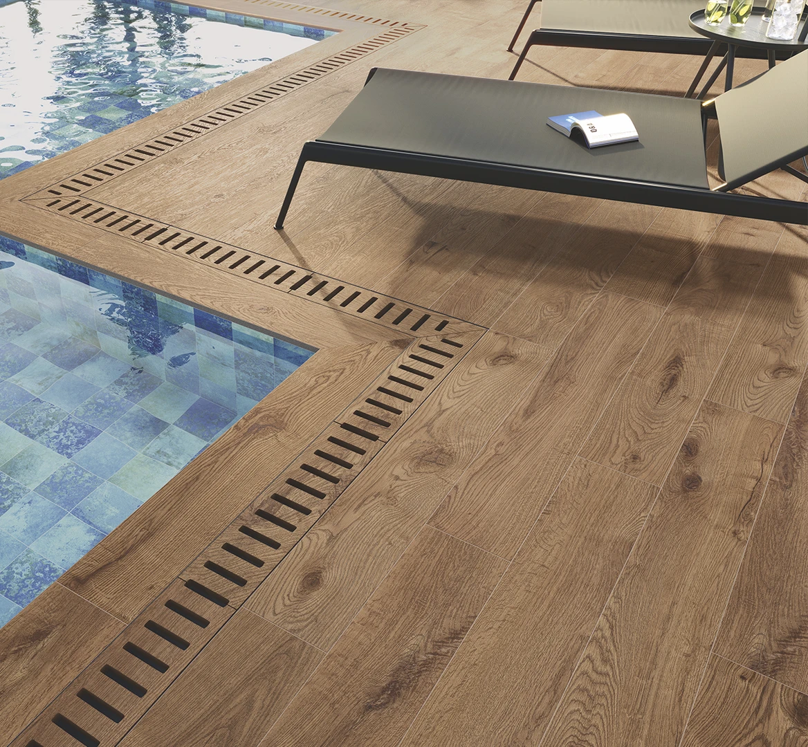 Mẫu gạch ốp tường ngoài trời giả gỗ có khả năng kháng nước vượt trội