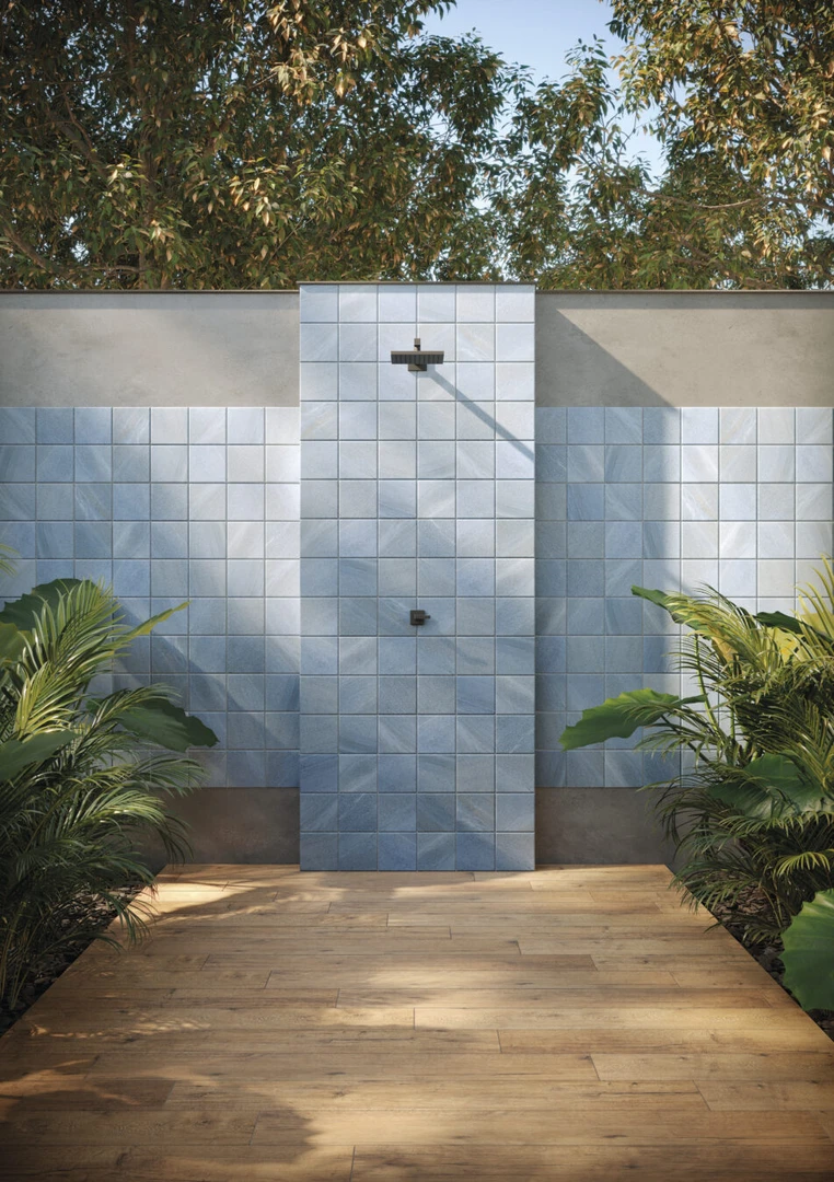 Gạch ốp tường ngoài trời màu xanh là loại gạch chuyên dụng để ốp các bề mặt ngoại thất