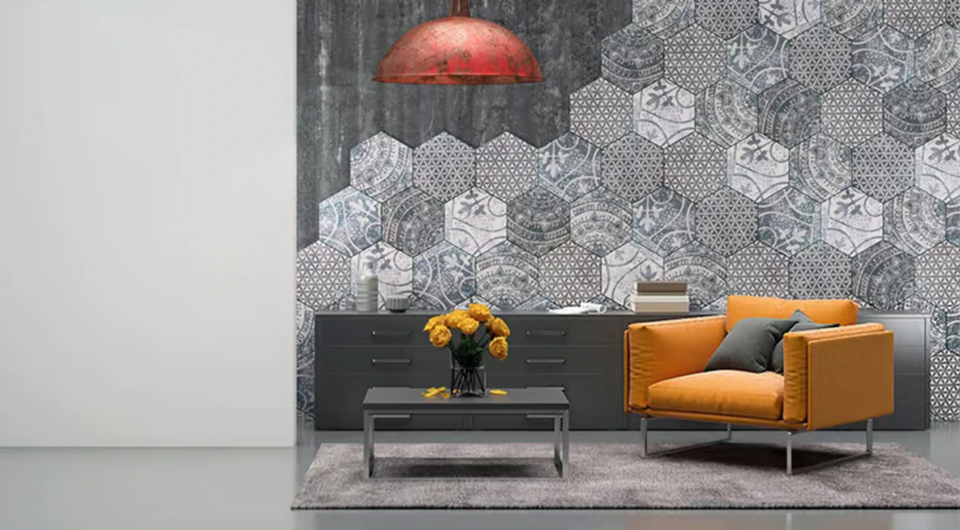 Mẫu gạch ốp tường phòng khách hoa văn độc đáo