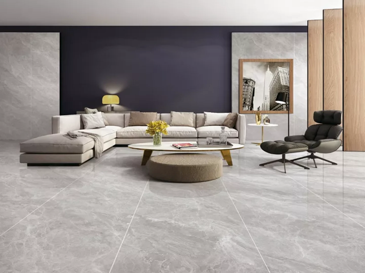 Mẫu gạch ốp tường phòng khách giả đá ấn tượng