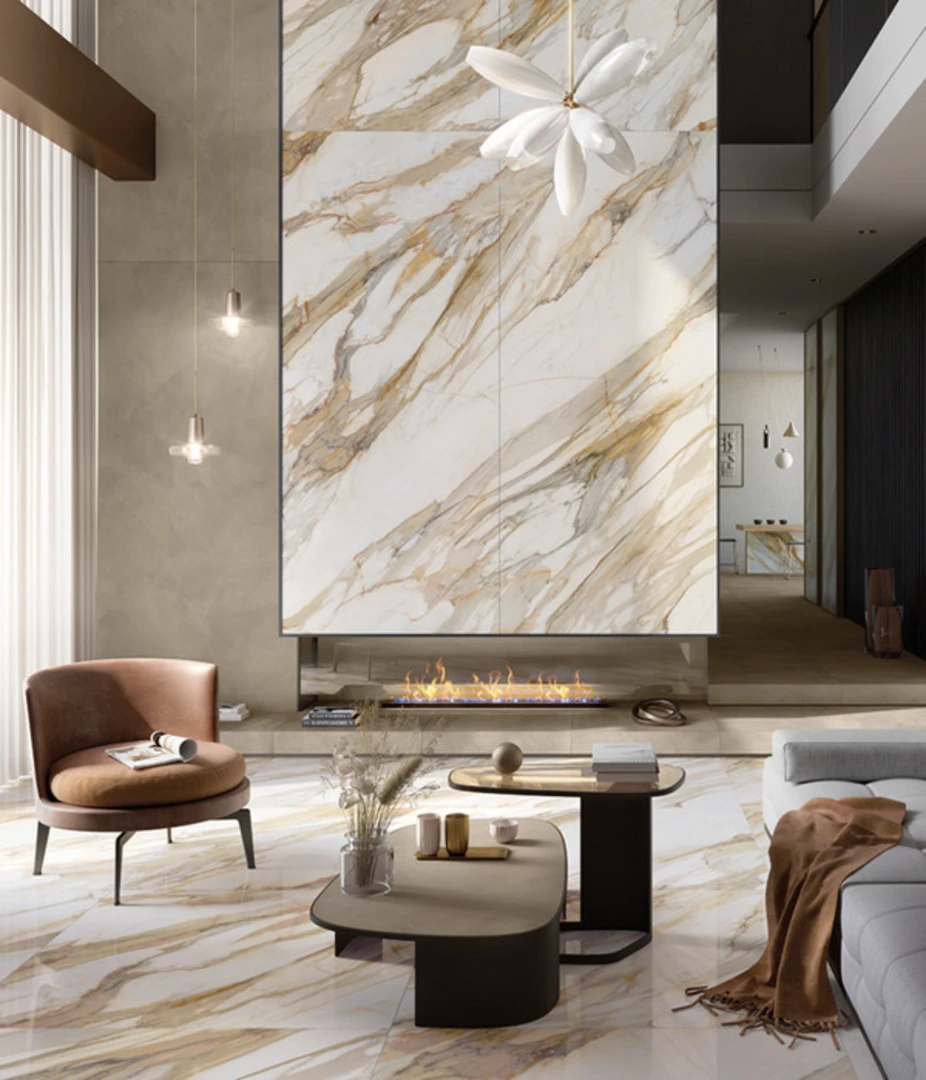 Gạch ốp tường phòng khách khổ lớn 1m2 làm căn phòng trông rộng hơn