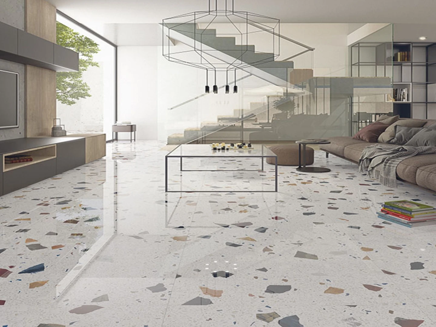 Gạch terrazzo bóng mang lại sự sang trọng cho không gian