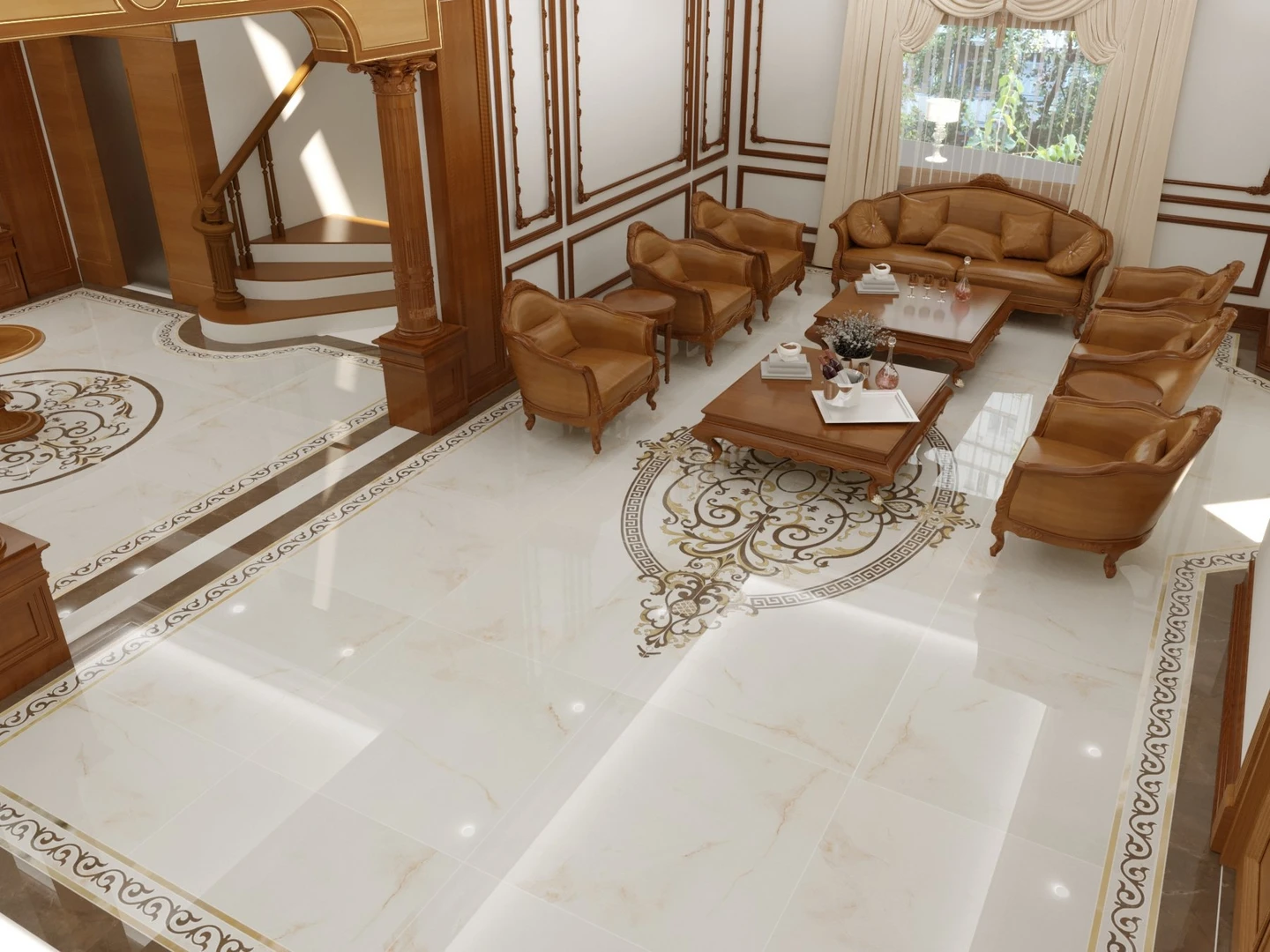 Gạch thảm trang trí thường được sử dụng để lát sàn phòng khách, sảnh lớn, hành lang