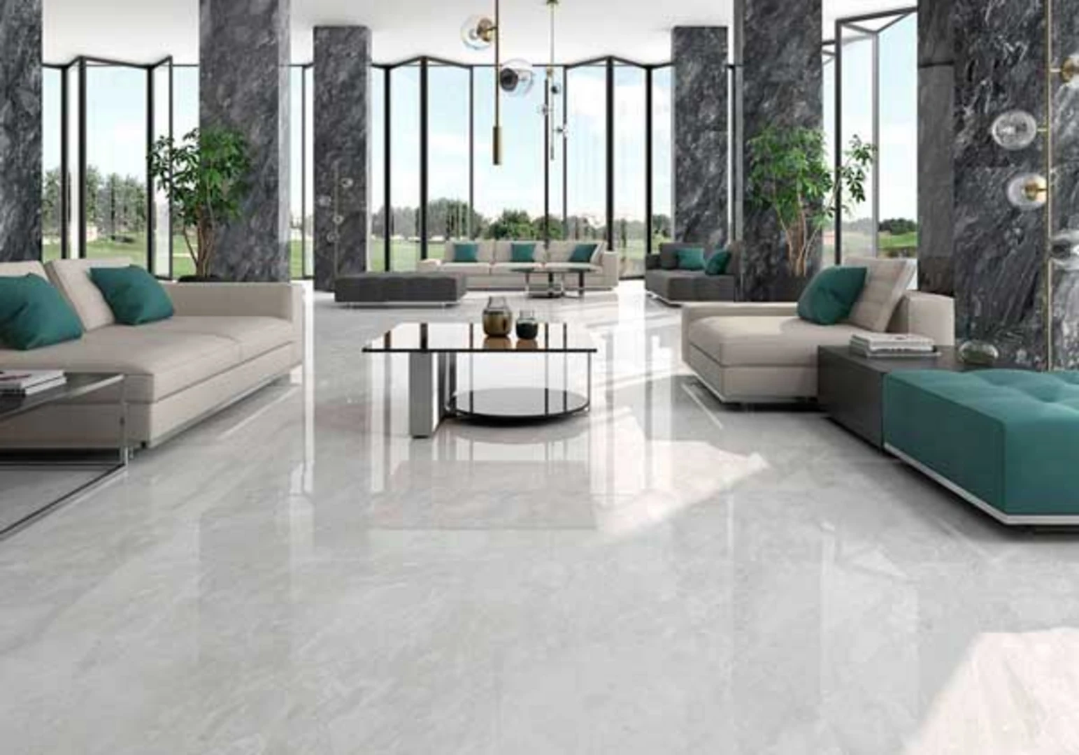 Gạch thảm ceramic có bề mặt tráng men bóng mịn, giúp tăng tính thẩm mỹ 