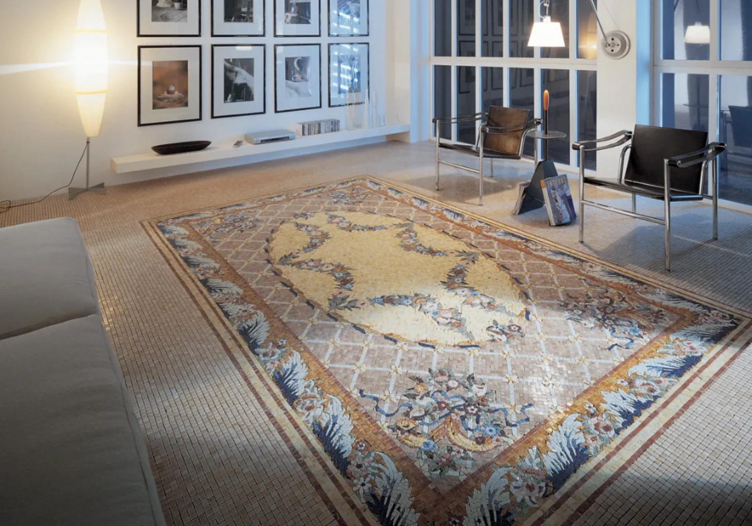 Gạch thảm mosaic mang lại cảm giác sang trọng và cá tính