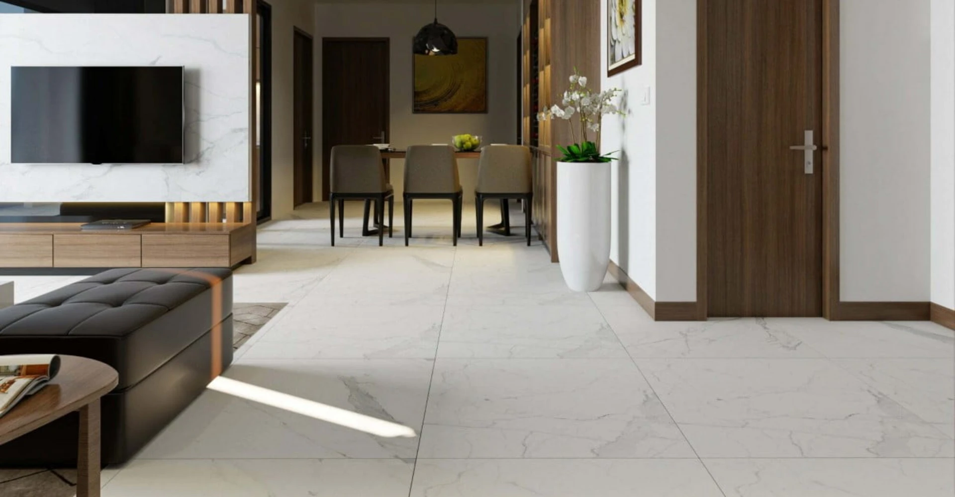 Màu gạch vân mây lát nền 60x60 hài hòa với ngôi nhà