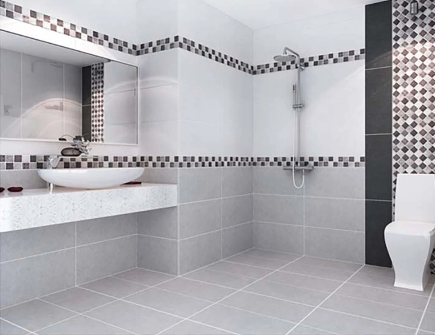 Gạch lát nền nhà tắm tone xám sáng sang trọng