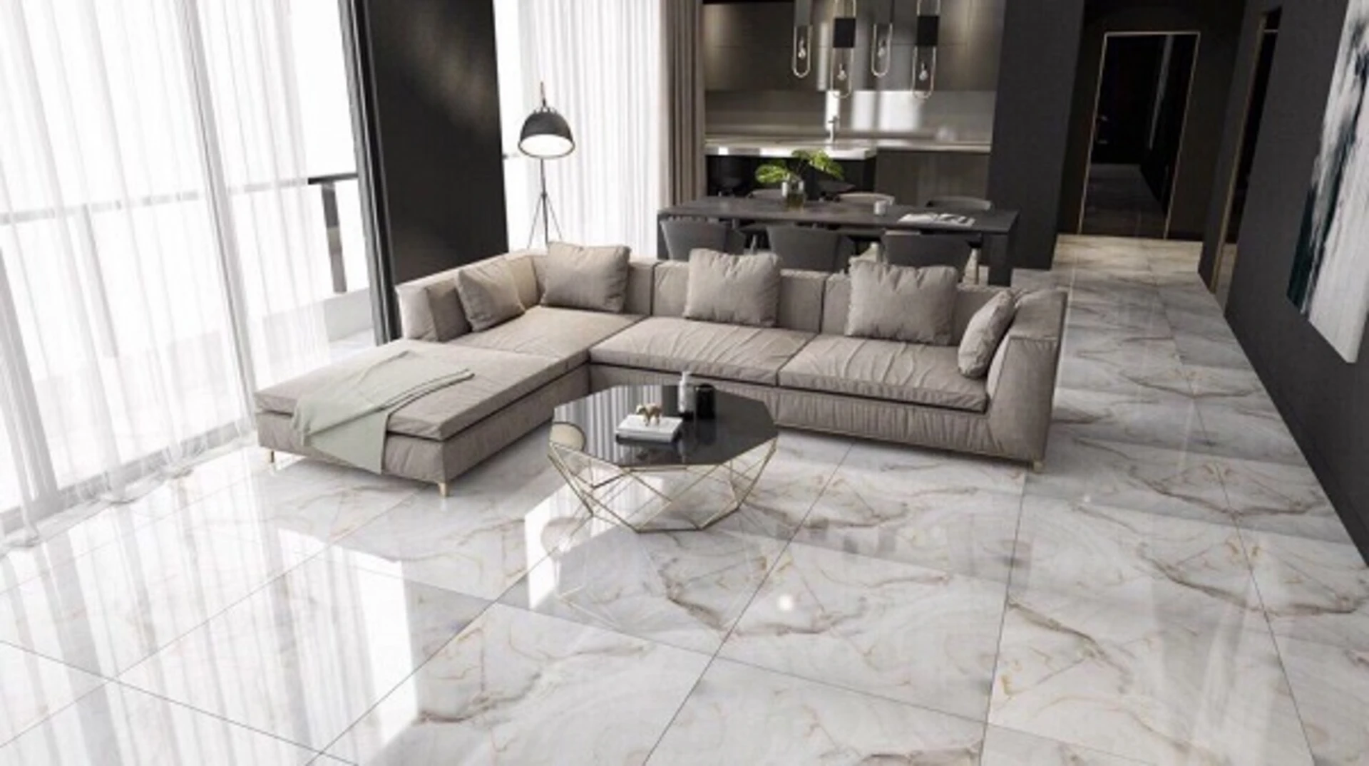 Mẫu gạch lát nền chất liệu men ceramic bóng kiếng