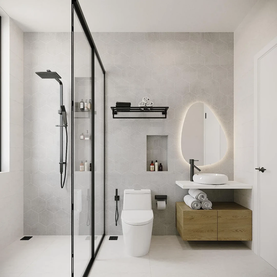 Mẫu nhà vệ sinh nhỏ đẹp với gam màu trắng theo phong cách tối giản