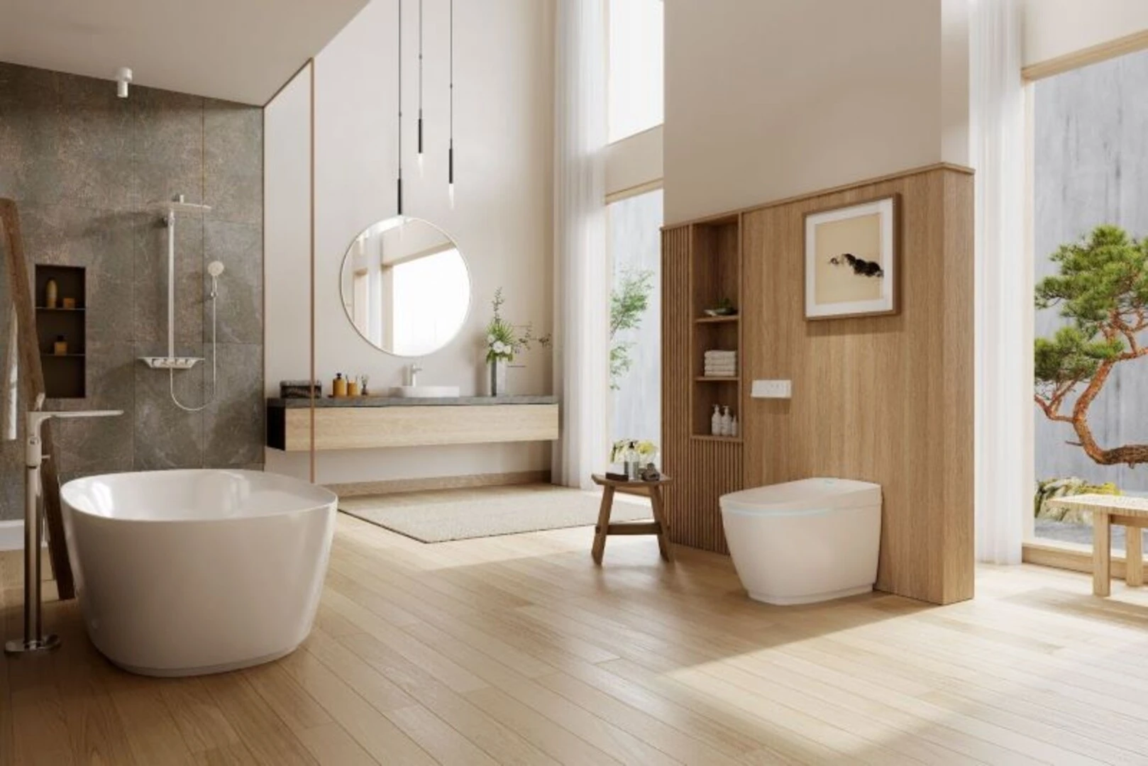 Mẫu nhà vệ sinh nhỏ đẹp với gam màu ấm cúng, hiện đại